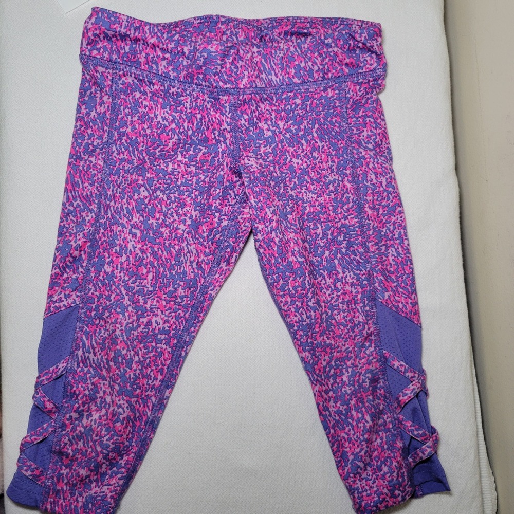 Champion Girls XS 4-5 Purple Pink Abstract Print Capri Leggings‎ Strappy Cuffs